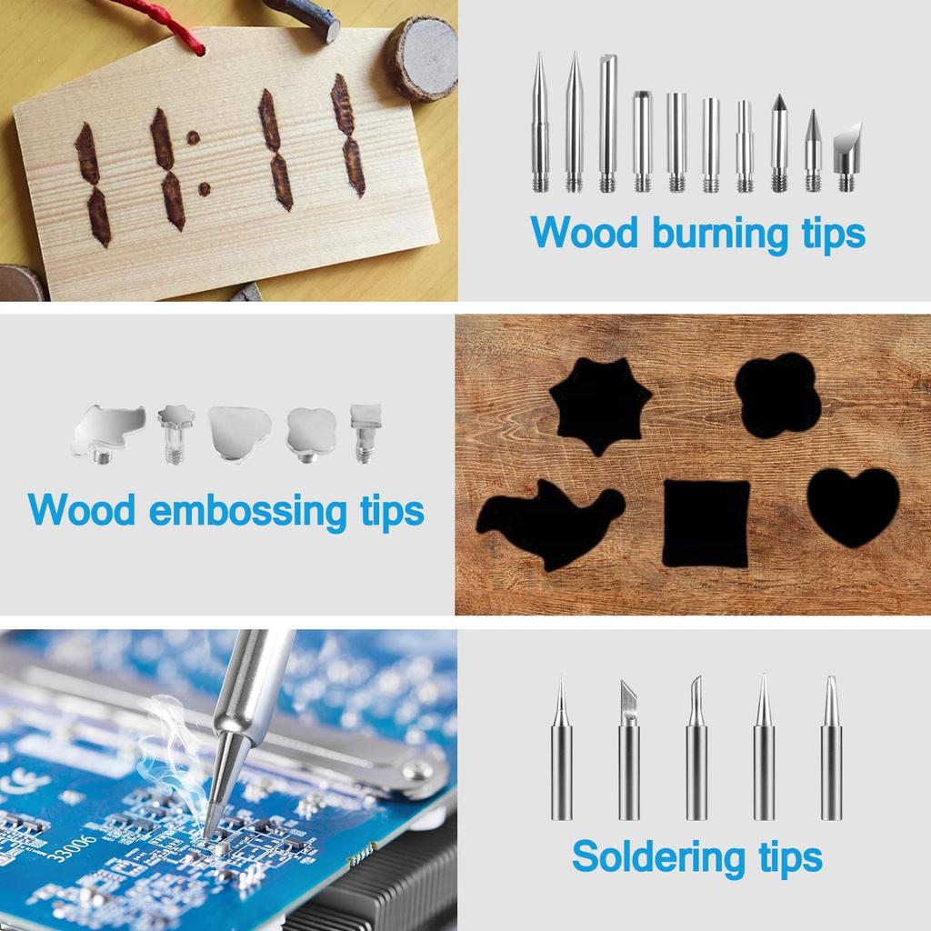 Pyrography Pen Kit Soldering Iron Kit, Wood Burning Kit 80W with Adjustable Temperature 200~450℃, DIY Tool Set