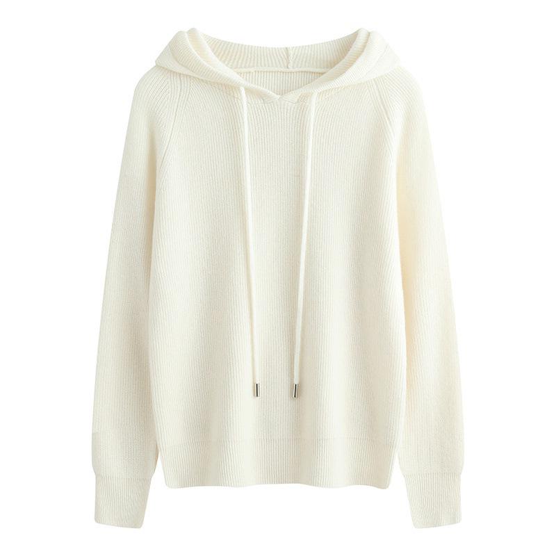 Women's Slim Fit Hooded Wool Cardigan Sweater - Knitted Long Sleeve Versatile Pullover Base Layer