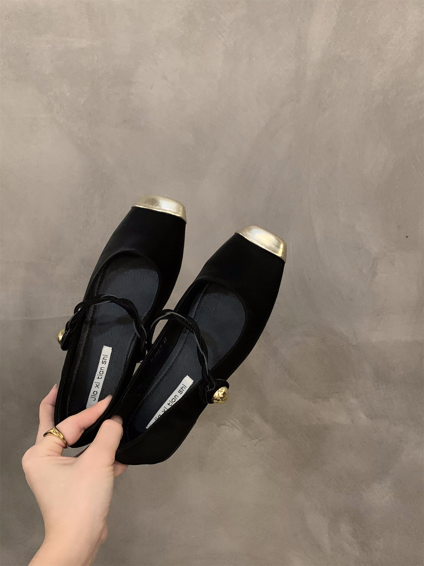 

Flat-bottomed French black Mary Jane single shoes fairy shoes 2025 new spring and autumn red evening gentle shoes 35 чёрный