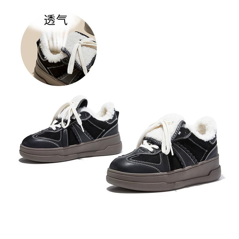 Leather velvet German training shoes women s winter flat-bottomed warm Forrest Gump shoes women s casual retro women s shoes 40 чёрный