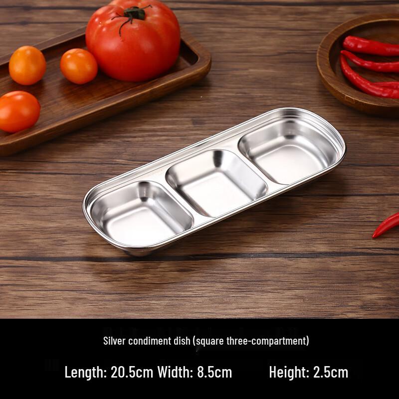 Qianxing 304 Stainless Steel 3-Compartment Dipping Sauce Plate