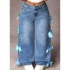 Y2K Streetwear Butterfly Knot Patchwork Washed Denim Jeans Loose Straight Leg Wide Fit Womens Pants