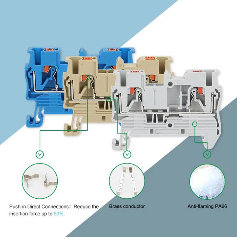 10ks Din Rail koncové bloky Pt-2.5 Push In Spring Bezšroubové