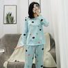 Spring and Autumn women's cartoon pajamas, pink girl cat print long-sleeved suit, loose loungewear