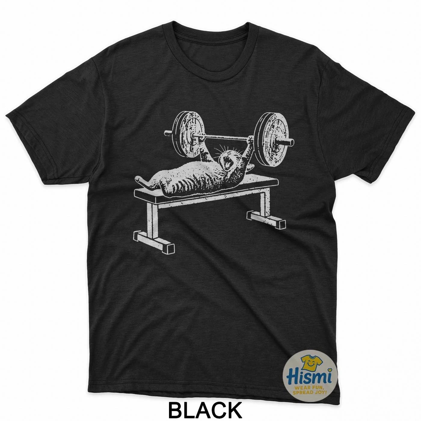 Funny Cat Gym Workout Bench Press Cat Meme Gymnastics Lover T-Shirt XL