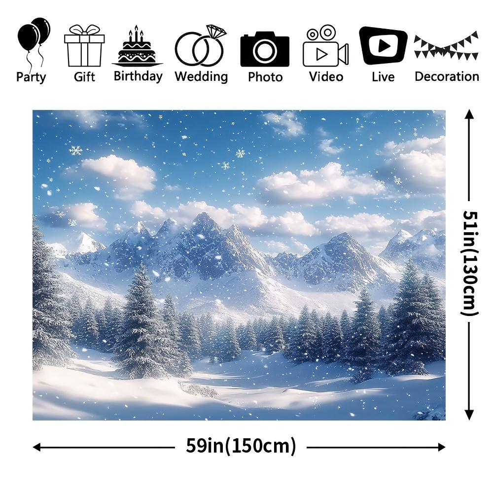 1Pcs Rustic Polyester Winter Wonderland Backdrop, Snowy Mountain and Forest Scene, Needed, Ideal for Christmas Yard  Garden Decor