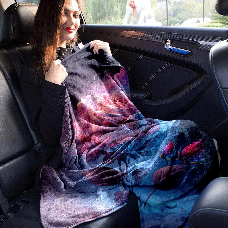 1pc Pink Rose Printing Lightweight Flannel Blanket, Comfortable and Warm Blanket, for Camping Sofa Bed and Couch Office, Gift