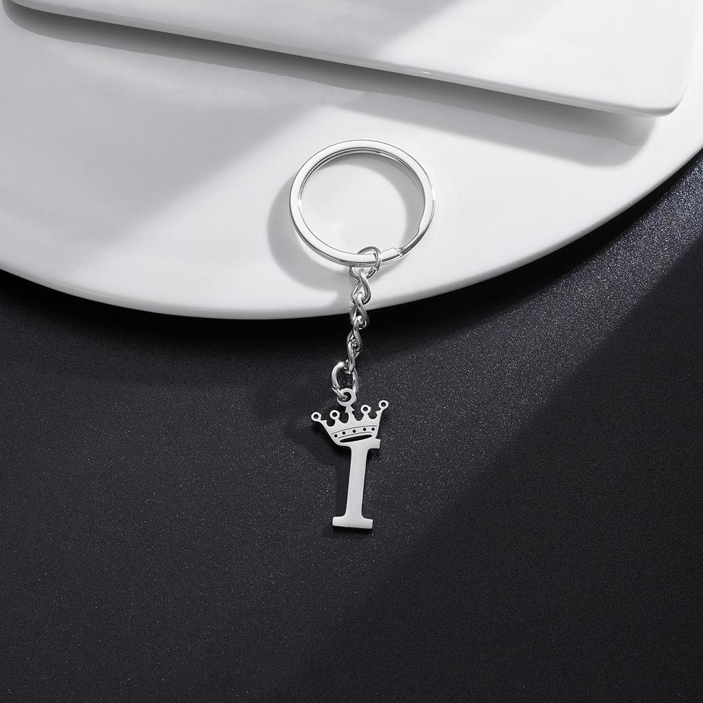 Stainless Steel Crown Letter Keychain Pendant, European Punk Style.