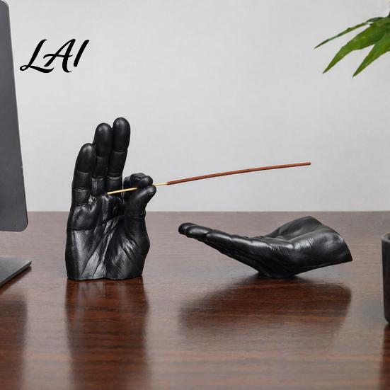 Study Room Desktop Ornaments Creative Hand Shape Incense Burner Resin Decorative Ornament Burner & Ash Collector Unique Office Desk Decorations Set