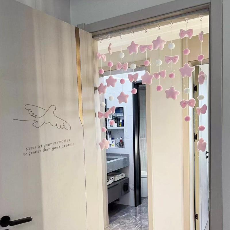 1 Set Divider String Lovely Hanging Ornaments Girls Room Decor Tassel Curtain Romantic Heart Shaped Pink Bow Curtain Decor