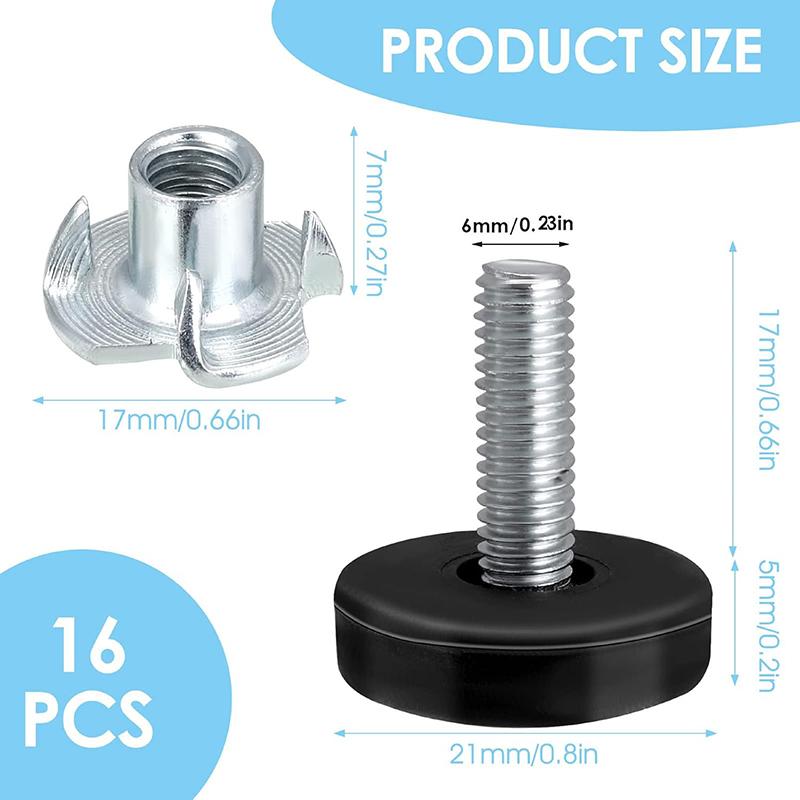 16Pcs Adjustable Furniture Feet M6 Thread Levelling Feets Set Furniture Levelers Glide Screw In Table Chair Feet Floor Protector