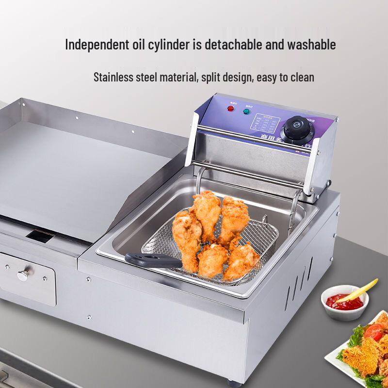 Commercial Electric Griddle & Deep Fryer Combo: Pancake, Squid, Noodles, and Steak Grill Teppanyaki.