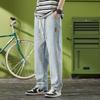 Elastic Waist Wide Leg Jeans Men's Summer Thin Loose Straight Light Color Casual American High Street Youth Pants