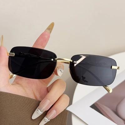 1pc Stylish Square Frameless Metal Glasses Fashionable Summer Decorative Eyewear for Men and Women