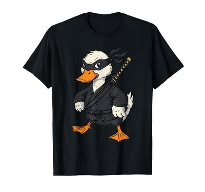 Lustiges Ninja Ente Samurai Katana Anime Cosplay T-Shirt