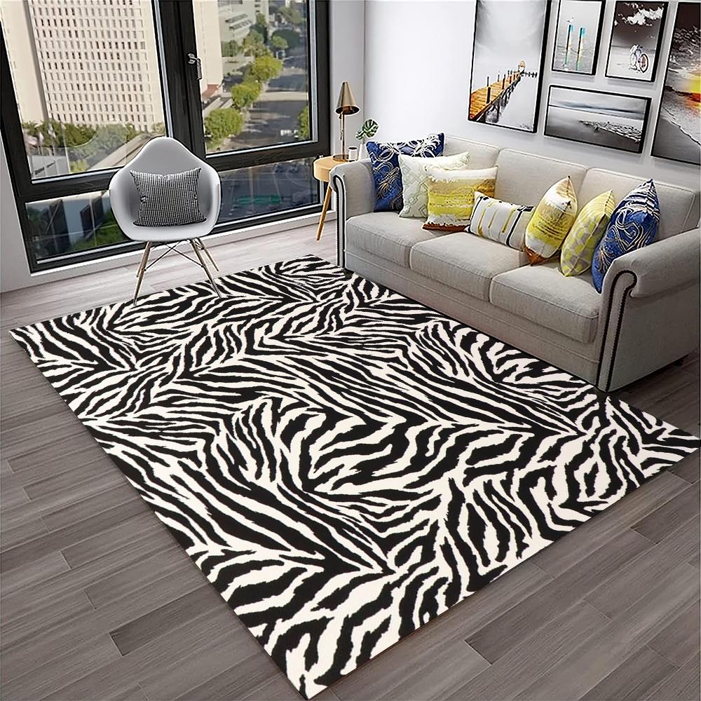3D Renkli Zebra Çizgi Desen Halı Kilim Ev Oturma Odası Yatak Odası Kanepe Kapı Paspası Dekor, Çocuk Oyun Alanı Halı Kaymaz Zemin Paspası