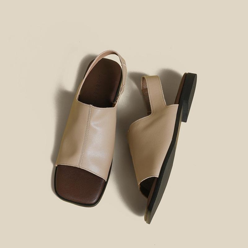 

Soft leather flat bottom with sandals for women s summer wear new simple and high-end open-toed sandals 40 хаки