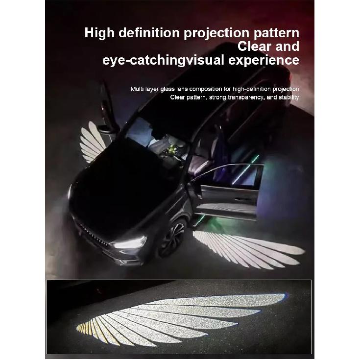 2pcs LED Welcome Lights Car Ambient Accessories Door Rearview Mirror Angel Wing Auto Carpet Lamp Dual Controller Atmosphere Lamp