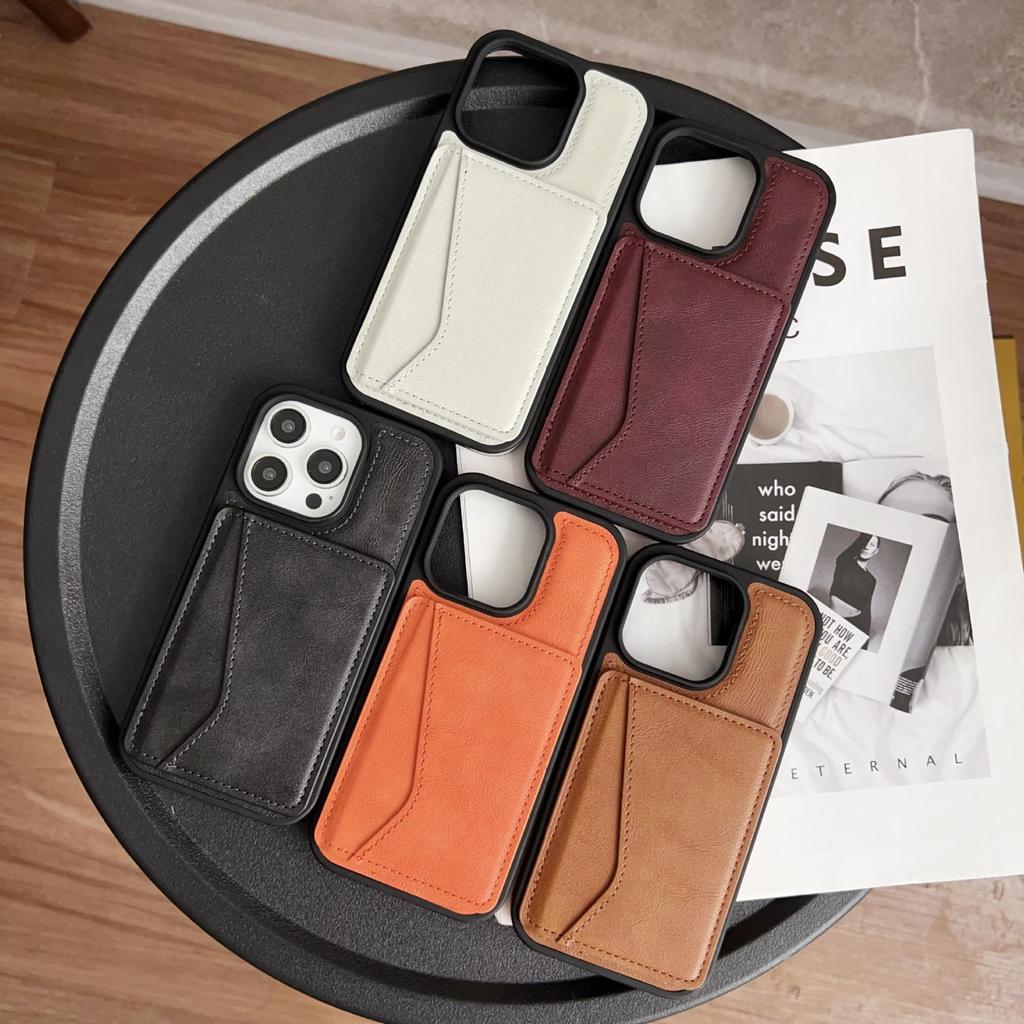 Apple 16 Solid Color Card Holder Stand Business Phone Case with Full Coverage and Side Card Slot