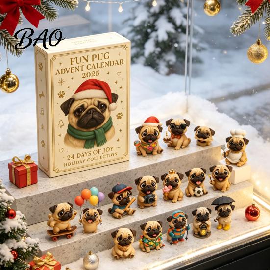 Niedliche Tier-Spielzeugsammlung 2026 Eule/Hund Adventskalender, 24 Tage Countdown bis Weihnachten mit Mini-Miniatur-Set Figuren-Ornamenten, PVC Sammlerstück