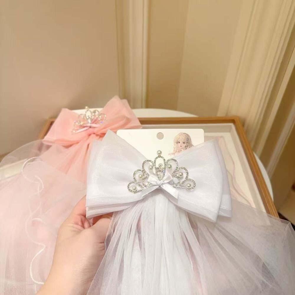 Bow Girls Head Gauze White Bridal Tulle Gift Veil Hair Clip  Photo Props