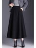 High-Waisted Wool A-Line Midi Skirt with Pockets for Autumn and Winter