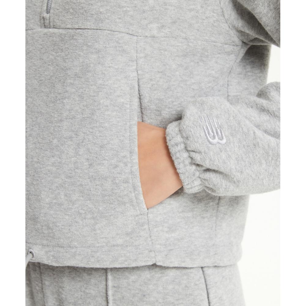 New Balance Nbmde4w942 Women Brushed Terry Fleece Half Zip Up Sweatshirt  Gray 