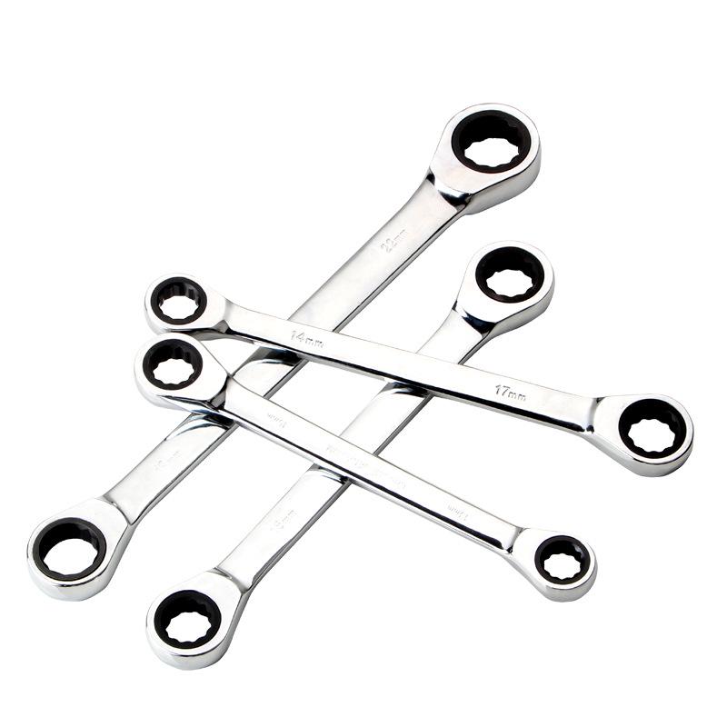 Bidirectional Double-Ended Ratchet Wrench Set: 8/10/12/13/17/19mm, Quick Plum Blossom Design, Auto Repair Hardware Tool.