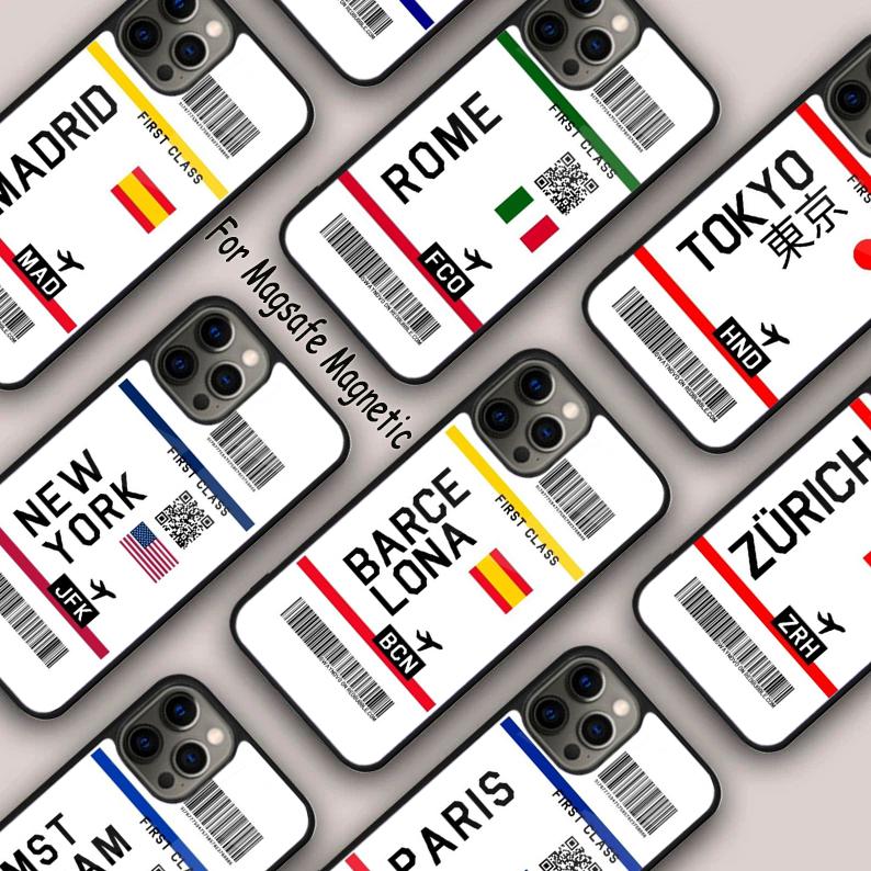 Boarding Fly Ticket Magnetic Phone Case For APPLE iPhone 17 Air 16 14 13 12 Pro Max 15 Plus Wireless Charge With MagSafe Cover