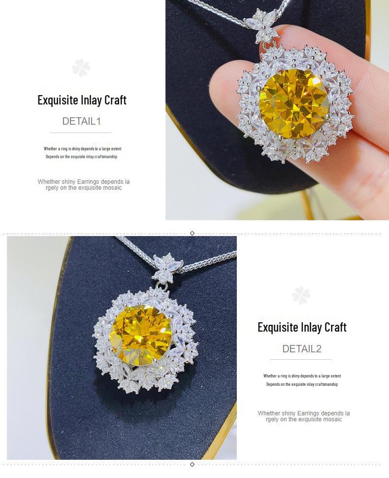 10 Carat Yellow Moissanite Pendant Necklace with Hearts & Arrows, Diamond Tester Pen & Certificate
