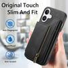 For iPhone 16 Pro Case with Card Holder Retro Leather+TPU Zipper Phone Cover