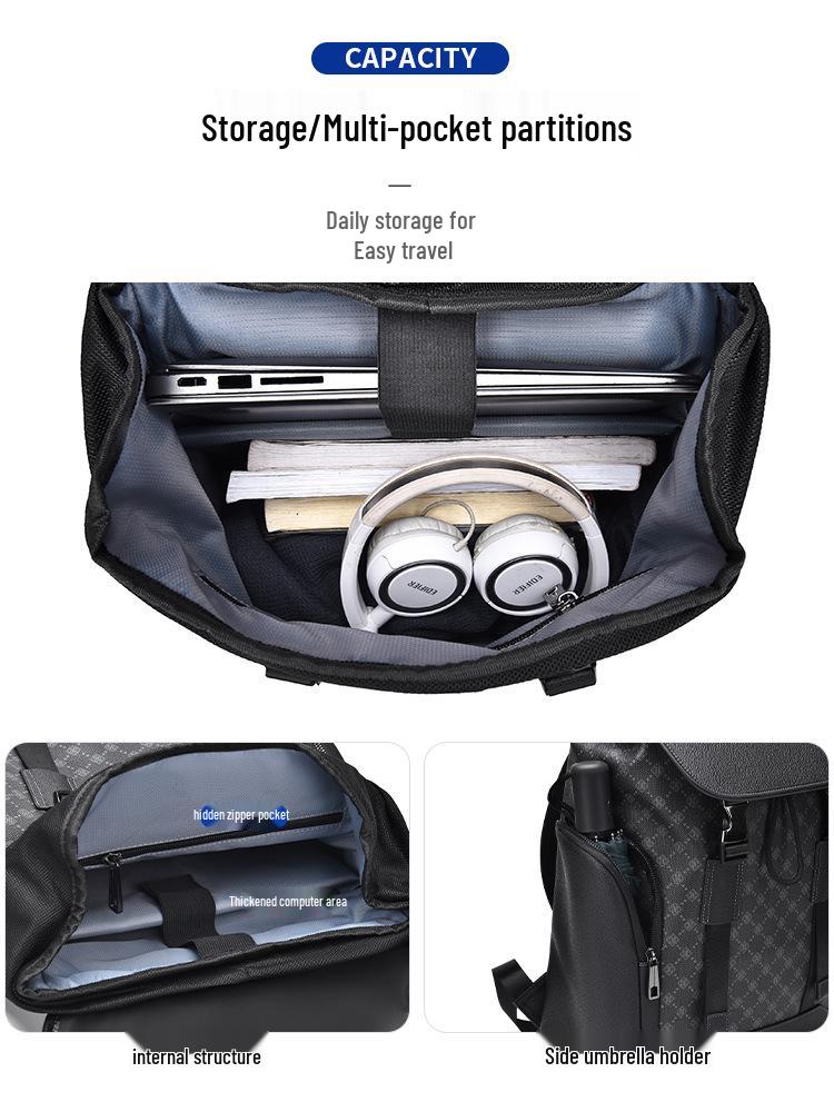 Men's Trendy High-End Business Laptop Backpack - Large Capacity Travel & Schoolbag with Old Flower Design