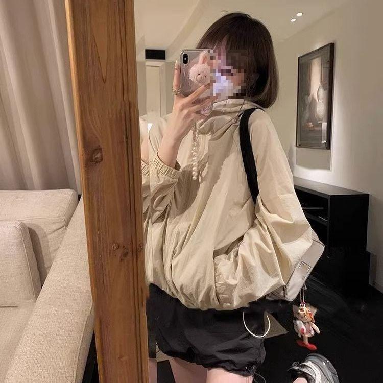 Trendy Petite Beige Women's Windbreaker - 2025 Spring Korean Style Jacket
