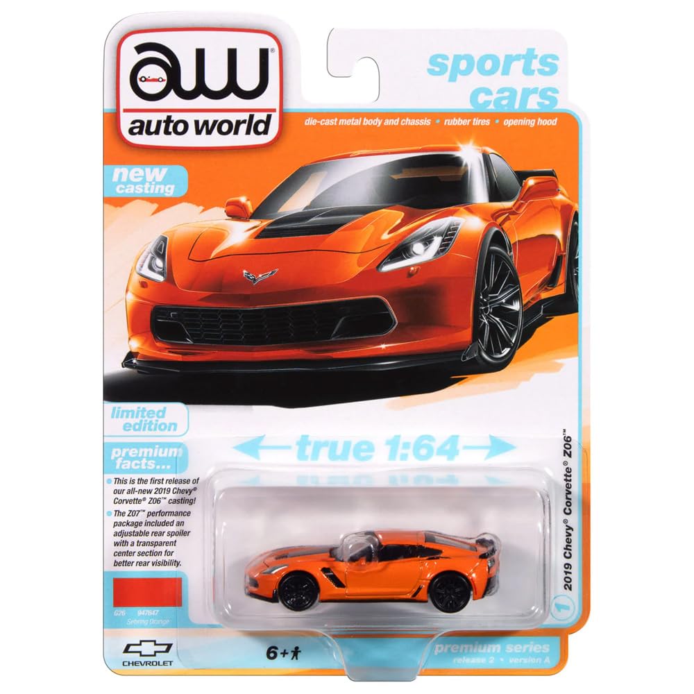 Auto World scale PREMIUM RELEASE 2 2019 CHEVY CORVETTE Z06 - 1/64 (SEBRING ORANGE) AW64442-A01 [Item]