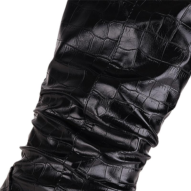 Módní západní kovbojské boty pro ženy Zimní obuv Boty Čtvercové podpatky Kvalitní Vysoké boty ke kolenům Dámská Hadí kůže Velká velikost 45 48