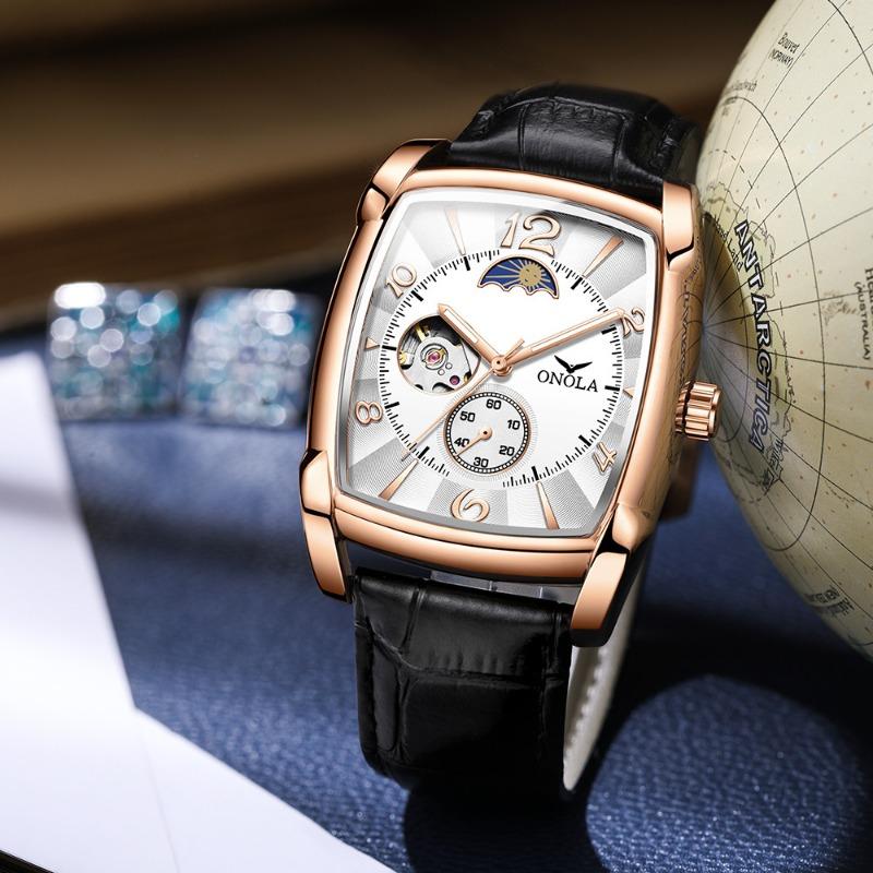 Top Neue Uhr Herren Hollow Sun Moon Star Morning Automatik Mechanisch Wasserdicht Leuchtend Herren Armbanduhr