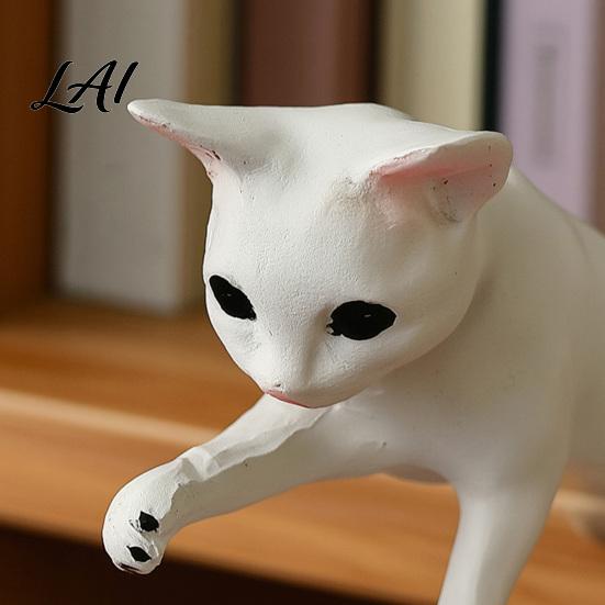 Cute Animal Book Holder Decorative Cat Bookend for Shelves Resin Ornament Niche Home Accessories Matte White Sturdy Bookcase Organizer Office