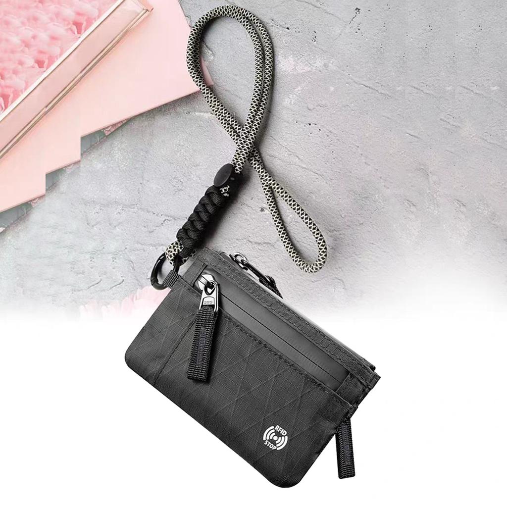 Minimalistische Münzbörsen RFID Diebstahlschutz Kartenhalter X-Pac Wasserdichtes Strapazierfähiges Nylon Herren Outdoor Mini Reise Sportgeldbörse mit Schlüsselband