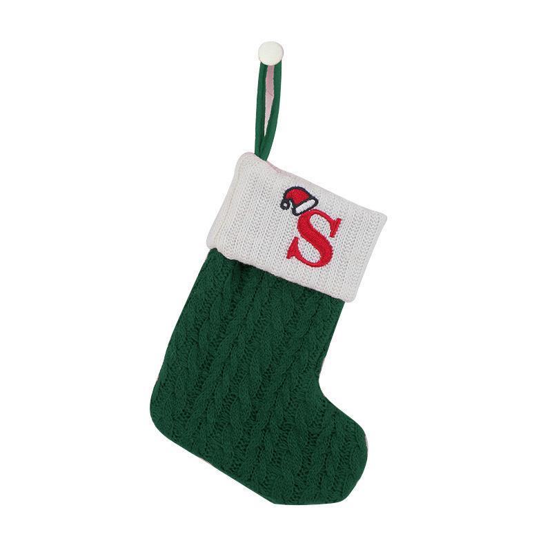 1 Stück Monogramm Gestrickte Socken Grün A-Z Buchstabe Hängende Weihnachtsstrümpfe Kamin Weihnachtsbaum Hängend Party Dekoration