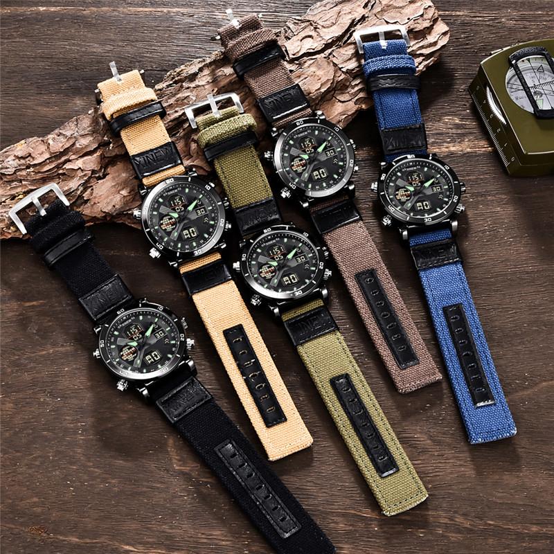 Men Big Brand Chronograph Watches Students Boys Fashion Nylon Band Dual Time Army Multi-function Sports Watch Relogio Masculino