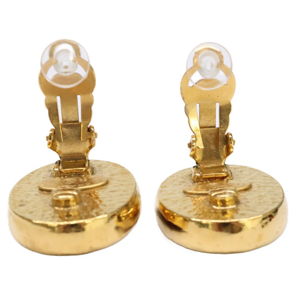 Chanel 93A CC Logos Gripoa Oval Ohrring Gelbgold / rot Gebraucht