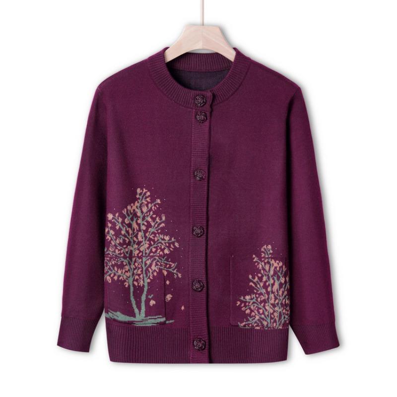 Middle-aged and old autumn knitted sweater cardigan top women the elderly mother autumn sweater jacket grandma clothes