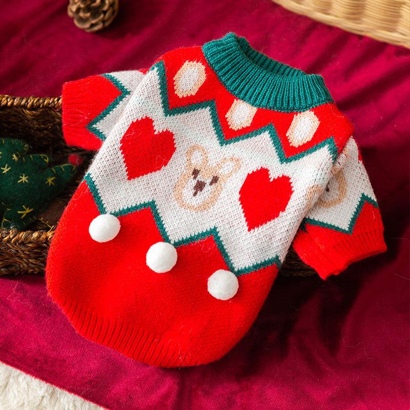

Dog Clothes Christmas Pullover Small and Medium Dogs Teddy Bigbear Small Dogs Pet Cats Two-legged Knitted Sweater S (recommended weight 3-2.5 kg)