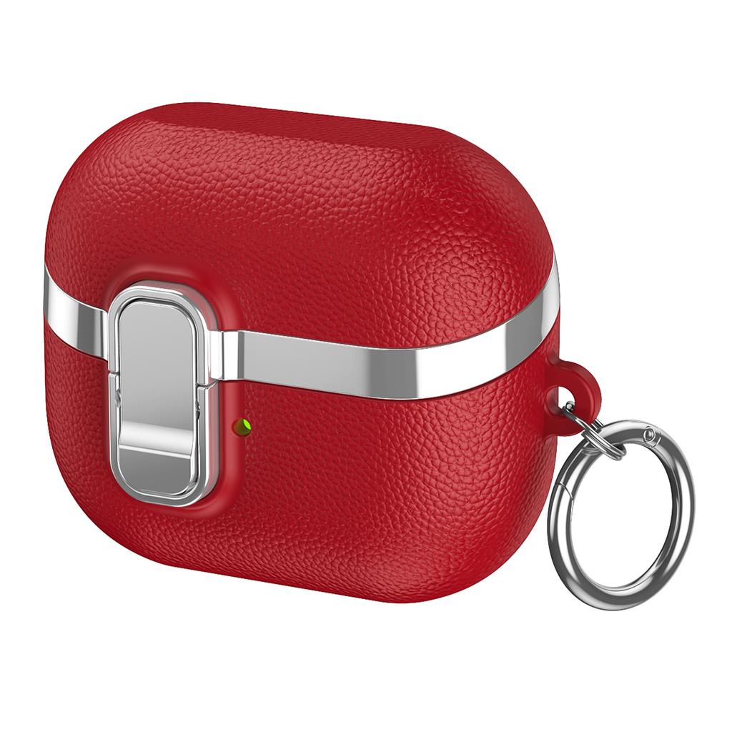 Für Samsung Galaxy Buds3 / Buds3 Pro Hülle Schnappverschluss Galvanisierte Litschi-Textur TPU PC Ohrhörerhülle mit Karabiner