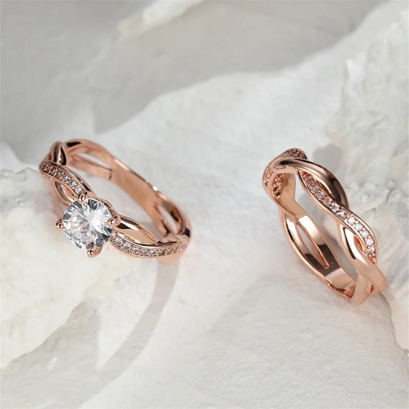 Damen Runder Zirkon Brautsets Weißer Kristallstein Gekreuzte Eheringe Versprechens Verlobungsringe Für Damen Schmuck Accessoires