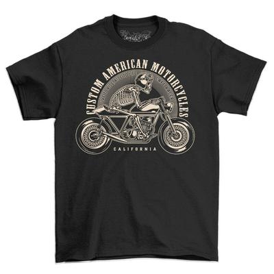 Custom American Motorcycles Skeleton Rider California Adults T-Shirt Café Racer