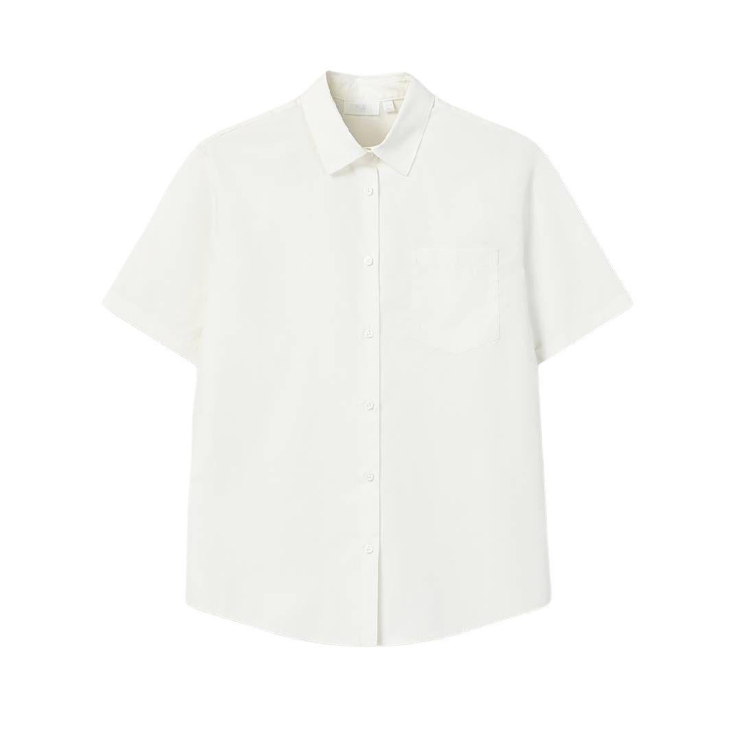 FILA Milano Series Fashion Simple Classic Casual Solid Color Basic Versatile Comfortable Woven Loose Short Sleeve Shirt Women shirts F11W625433F-IV L