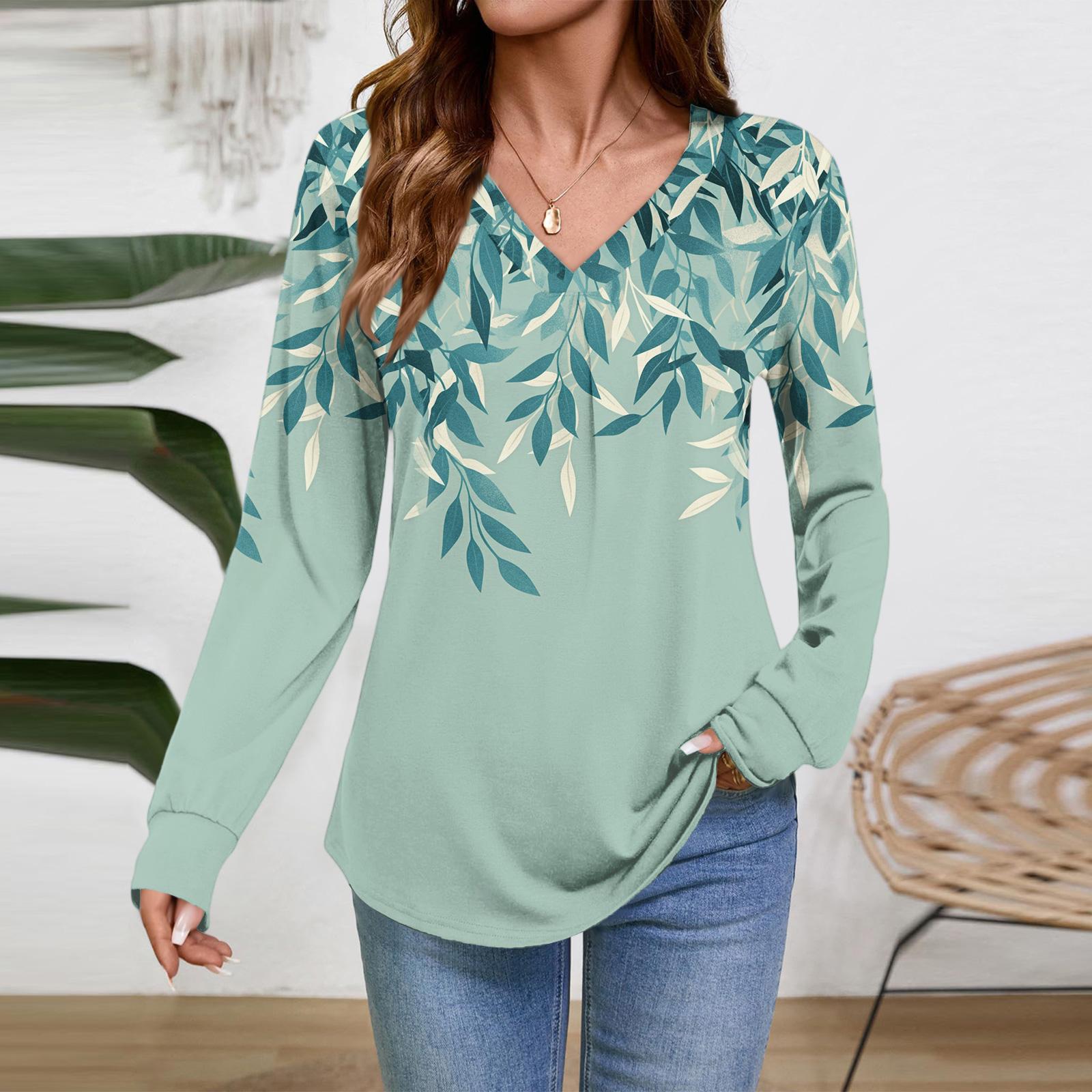 

Женские топы с длинным рукавом, нарядные повседневные футболки с V-образным вырезом, базовые футболки, одежда для отпуска, осенняя модная одежда M