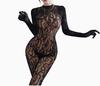 Full Body Fishnet Bodysuit Lace Pattern Sheer Mesh One Piece Stretchy Fit Long Sleeve Tights Lingerie for Women