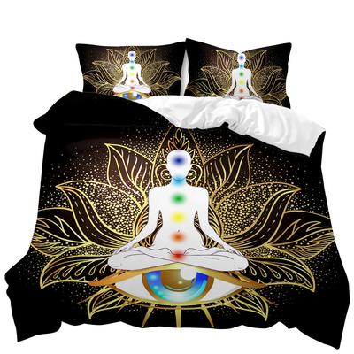 Set cuvertură de pilota Buddha Artă indiană Mandala boemă Set lenjerie de pat tematică Zen Meditație Buddhist Lotus Floral Poliester Qulit